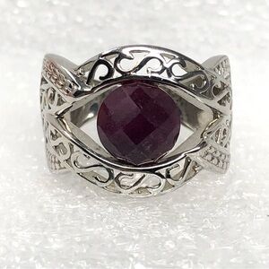 Ruby Ring Size 6 Single Faceted Stone On Rhodium Over Sterling Silver Band